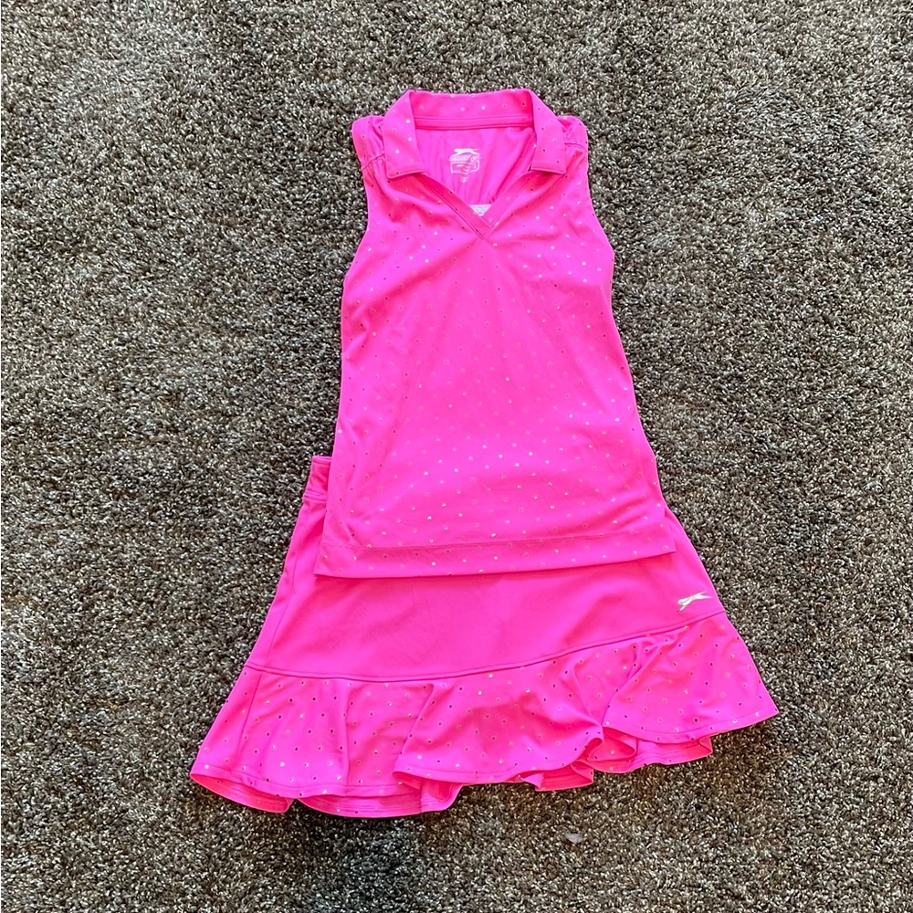 Slazenger Pink Golf Polo and matching  skirt with Silver Dots
